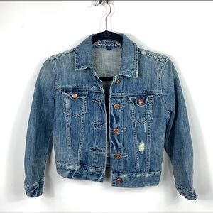 American Eagle Crop Denim Jacket Distressed